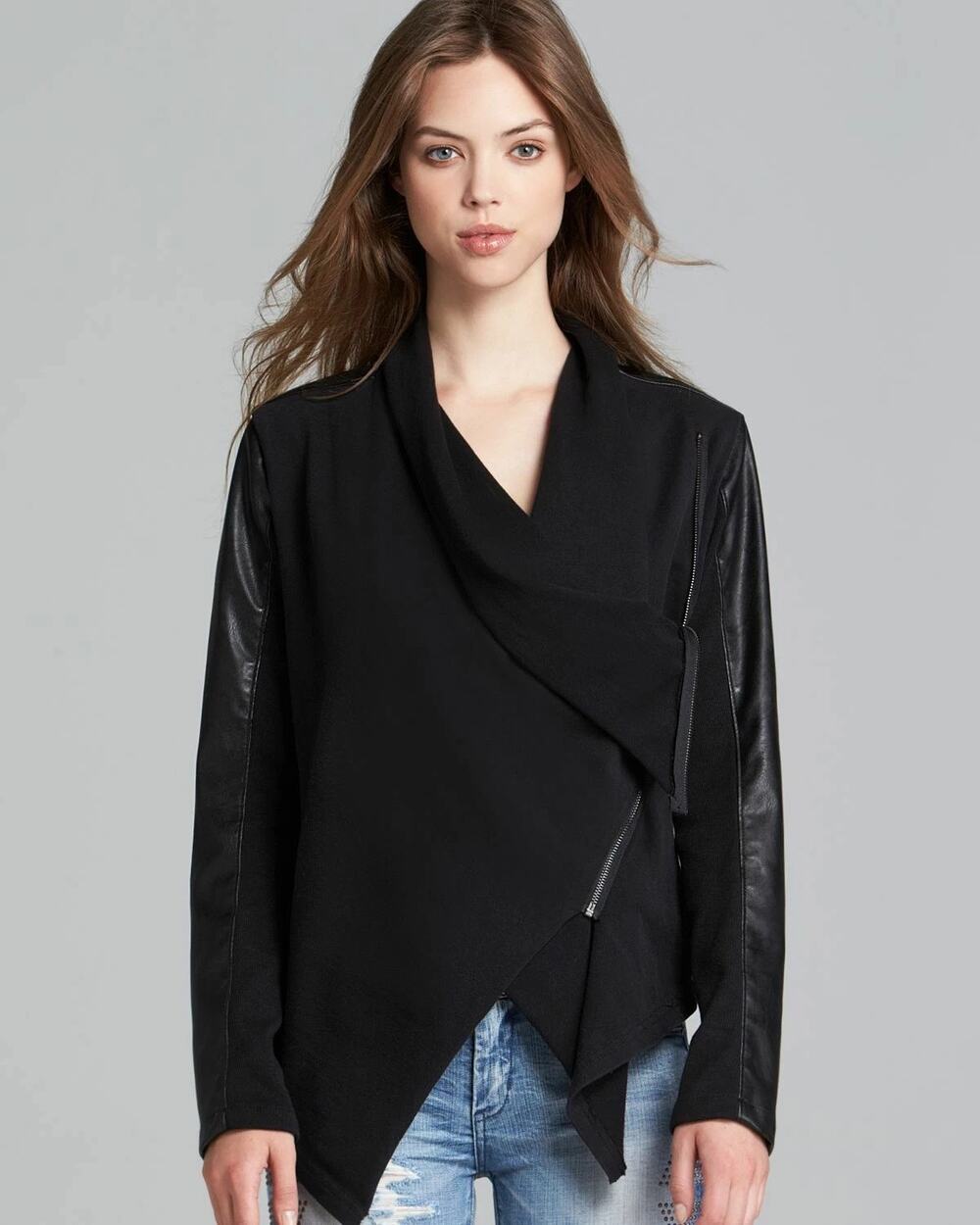 BLANKNYC Black Faux Leather Drape Front Moto Jacket Women's S Asymmetrical